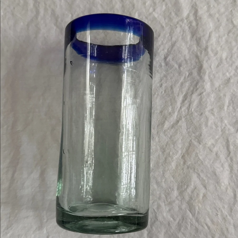 MEXICO HANDBLOWN GLASS COBALT BLUE REPLACEMENT TUMBLER BARWARE VINTAGE 90s 14 oz
